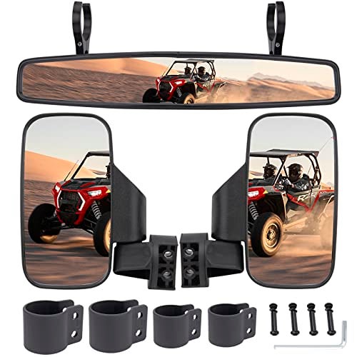 UTV Side Rear View Mirror With 175 to 2 Roll Bar Cage Compatible with Polaris RZR Honda Pioneer Yamaha Rhino Kawasaki Teryx With Center View Mirror