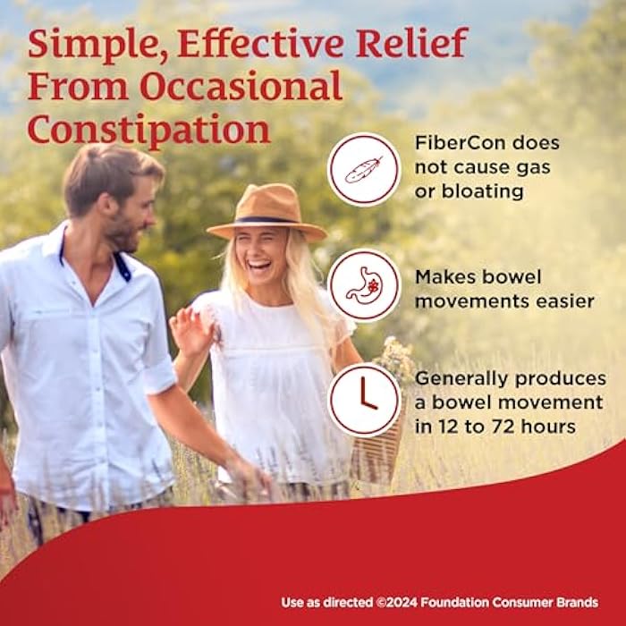 FiberCon Fiber Therapy Coated Caplets, Safe, Simple & Comfortable Insoluble Fiber for Bowel Irregularity, Comfortable Constipation Relief with No Gas or Bloating, 140 Caplets - Image 2