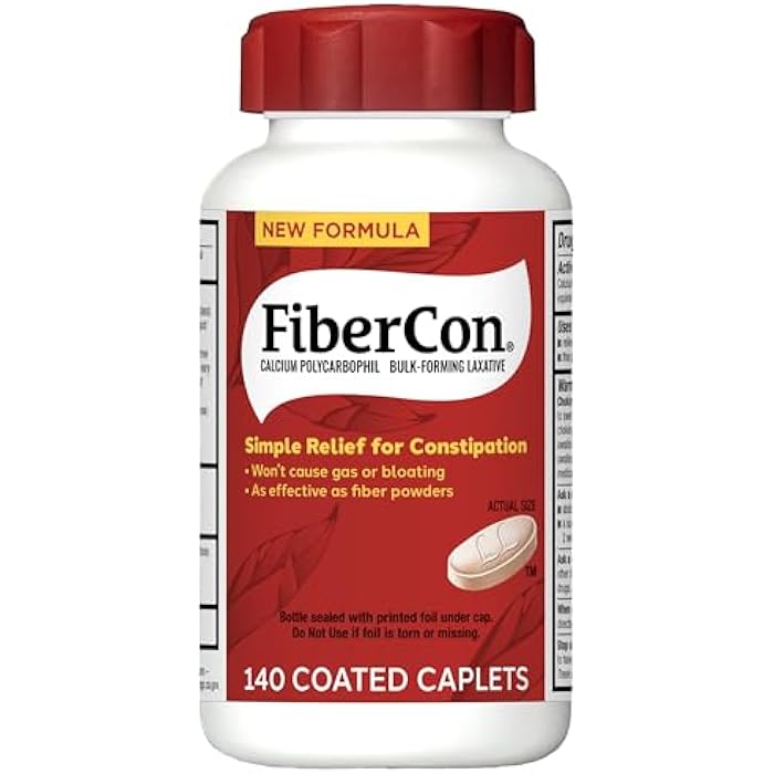 FiberCon Fiber Therapy Coated Caplets, Safe, Simple & Comfortable Insoluble Fiber for Bowel Irregularity, Comfortable Constipation Relief with No Gas or Bloating, 140 Caplets - Image 1