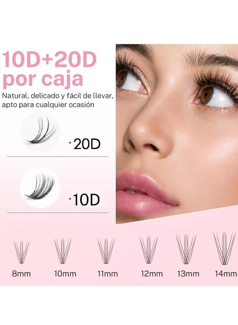 GUDOO Premium 10D 20D Cluster Eyelash Extensions 8 to 12mm with Bond and Seal Adhesives Gentle Remover and Precision Tweezers Professional DIY Lash Kit for Natural Long-Lasting Volume - Image 2