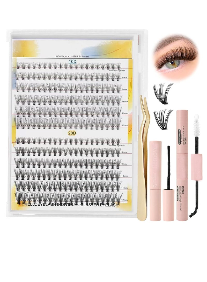 GUDOO Premium 10D 20D Cluster Eyelash Extensions 8 to 12mm with Bond and Seal Adhesives Gentle Remover and Precision Tweezers Professional DIY Lash Kit for Natural Long-Lasting Volume - Image 1