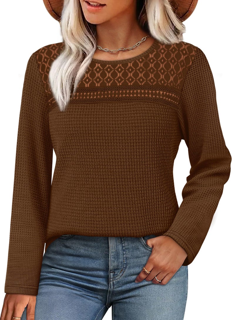 WIHOLL Long Sleeve Shirts for Women Womens Fall Fashion 2026 Valentines Day Sweaters Maternity Clothes Boat Neck Long Sleeve Tops Trendy Cute Dressy Casual Teacher School Outfits Coffee M - Image 2