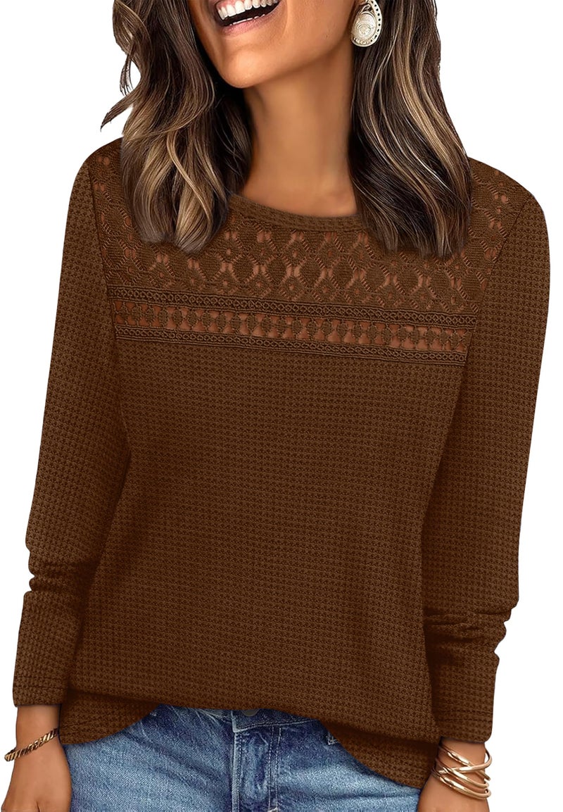 WIHOLL Long Sleeve Shirts for Women Womens Fall Fashion 2026 Valentines Day Sweaters Maternity Clothes Boat Neck Long Sleeve Tops Trendy Cute Dressy Casual Teacher School Outfits Coffee M - Image 1