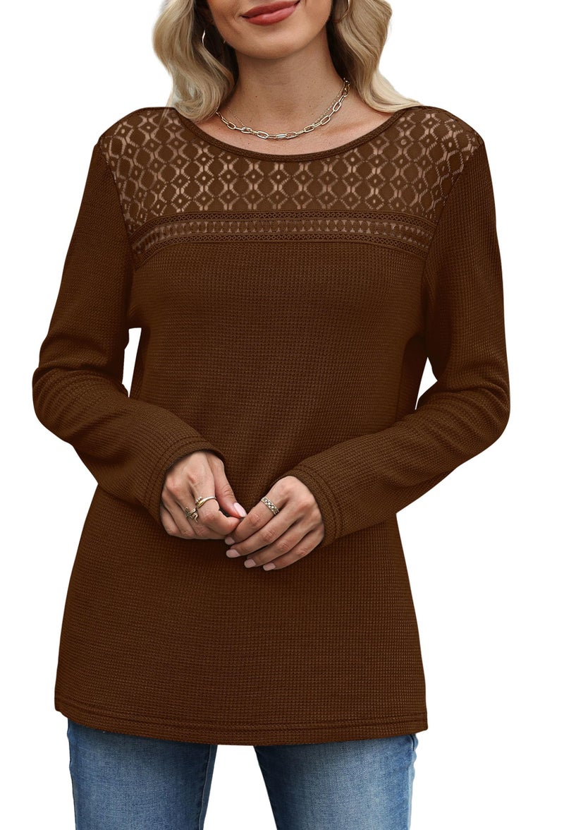 WIHOLL Long Sleeve Shirts for Women Womens Fall Fashion 2026 Valentines Day Sweaters Maternity Clothes Boat Neck Long Sleeve Tops Trendy Cute Dressy Casual Teacher School Outfits Coffee M - Image 4