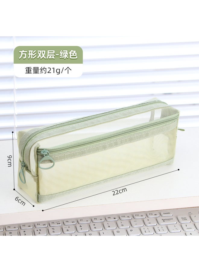 HELPS Creative Mesh Transparent Pen Bag Rectangular Student Exam Zipper Large Capacity Pencil Bag Stationery Box - Image 1