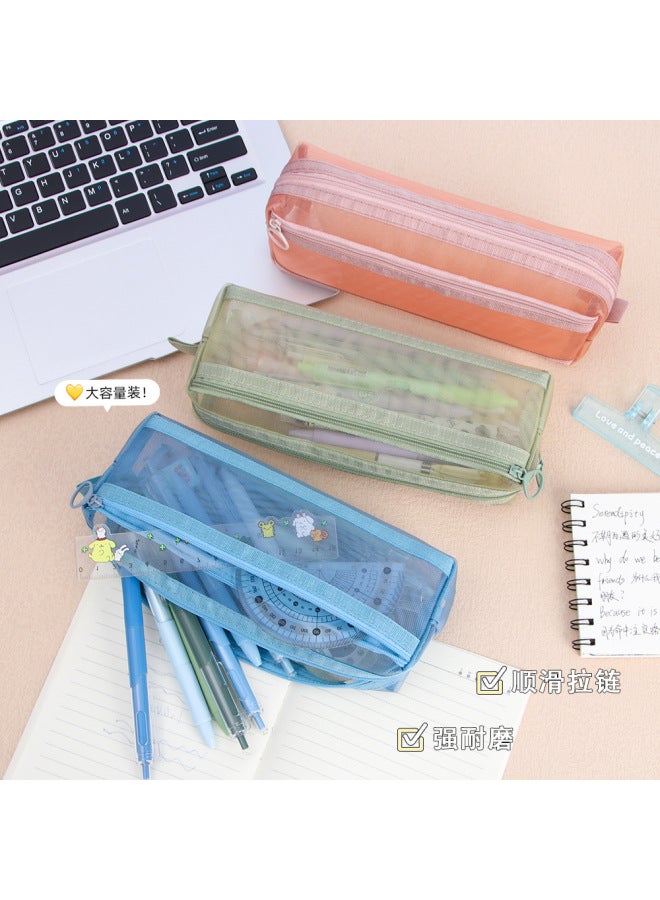 HELPS Creative Mesh Transparent Pen Bag Rectangular Student Exam Zipper Large Capacity Pencil Bag Stationery Box - Image 4