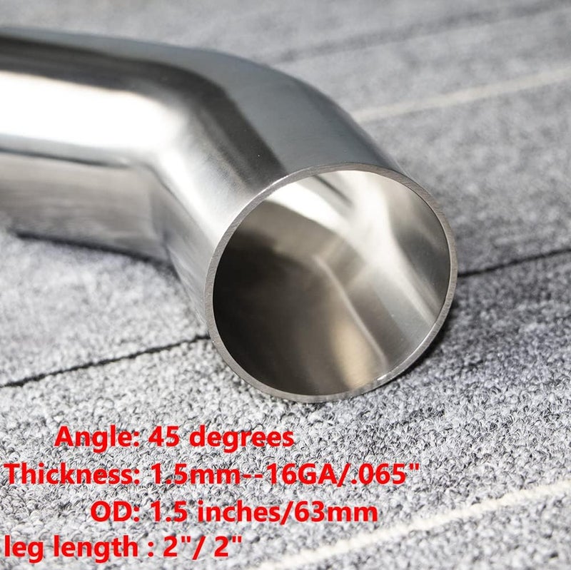 KOTVTM 1.5" Stainless Steel Elbow 45° Mandrel Bend Elbow - 16GA/.065" Thickness - 2" Legs - Image 4
