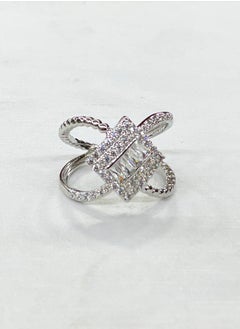 Luxury Silver Ring with Sparkling Zircon Stones - Modern and Elegant Design for a Distinctive Look size: 10 IN