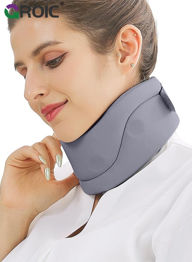 GROIC Neck Brace for Neck Pain and Support for Women,Men-Cervical Collar-Vertebrae Whiplash Wrap for Posture,Sleeping-Spinal Support and Spine Pressure-Soft Neck Brace for Pinched Nerve (Grey, Medium(14-17 Inch) - Image 1