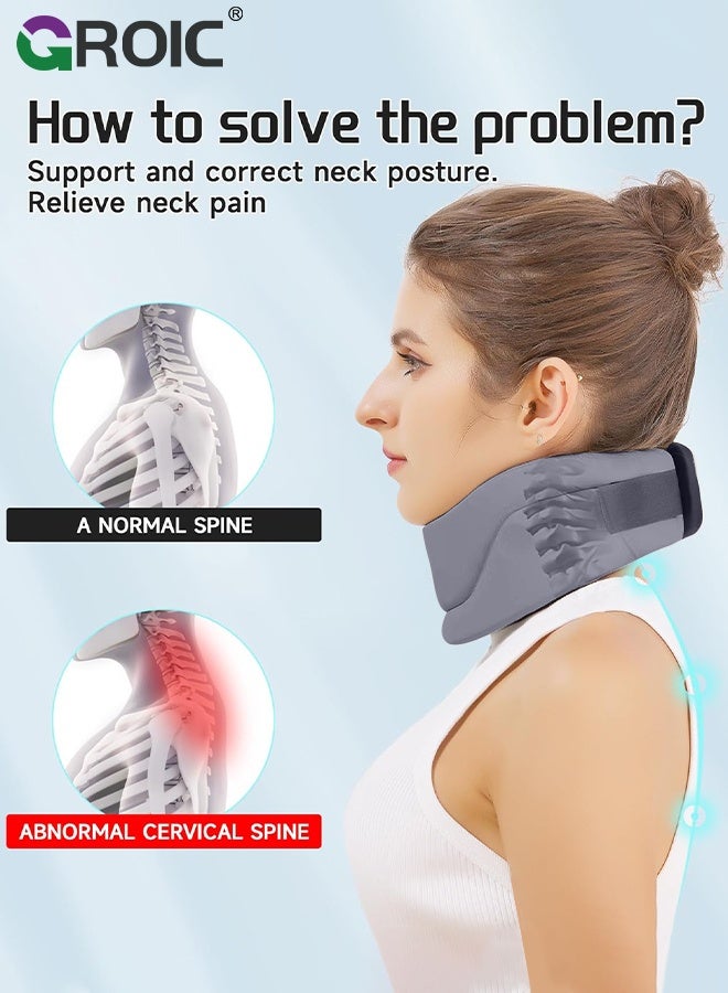 GROIC Neck Brace for Neck Pain and Support for Women,Men-Cervical Collar-Vertebrae Whiplash Wrap for Posture,Sleeping-Spinal Support and Spine Pressure-Soft Neck Brace for Pinched Nerve (Grey, Medium(14-17 Inch) - Image 4