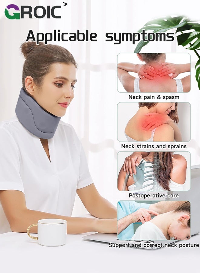 GROIC Neck Brace for Neck Pain and Support for Women,Men-Cervical Collar-Vertebrae Whiplash Wrap for Posture,Sleeping-Spinal Support and Spine Pressure-Soft Neck Brace for Pinched Nerve (Grey, Medium(14-17 Inch) - Image 2