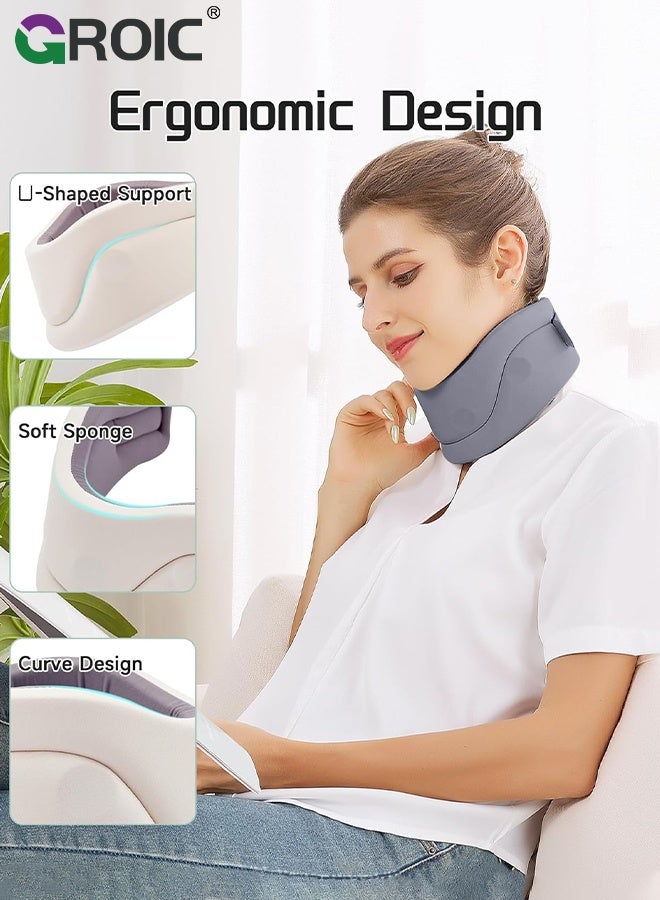 GROIC Neck Brace for Neck Pain and Support for Women,Men-Cervical Collar-Vertebrae Whiplash Wrap for Posture,Sleeping-Spinal Support and Spine Pressure-Soft Neck Brace for Pinched Nerve (Grey, Medium(14-17 Inch) - Image 3