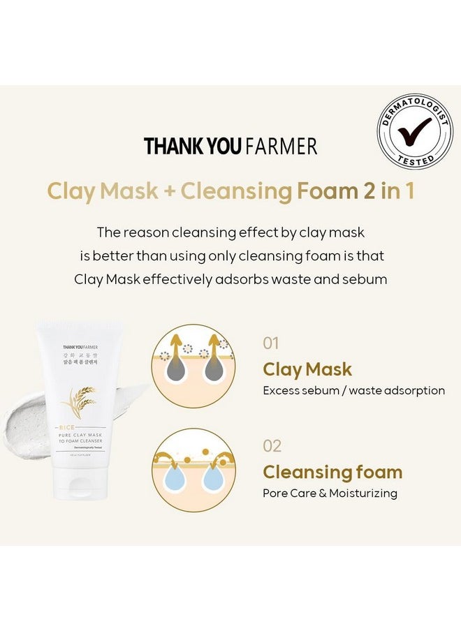 THANKYOU FARMER THANKYOU FARMER Rice Pure 2-IN-1 Korean Clay Mask to Foam Cleanser 5.27 fl.oz, Removes Excess Oil, Removing Dead Skin Cells, Soft Skin, Pore Purifying, Dermatologist Tested Korean Face Wash  - Image 4