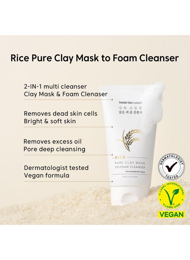 THANKYOU FARMER THANKYOU FARMER Rice Pure 2-IN-1 Korean Clay Mask to Foam Cleanser 5.27 fl.oz, Removes Excess Oil, Removing Dead Skin Cells, Soft Skin, Pore Purifying, Dermatologist Tested Korean Face Wash  - Image 3