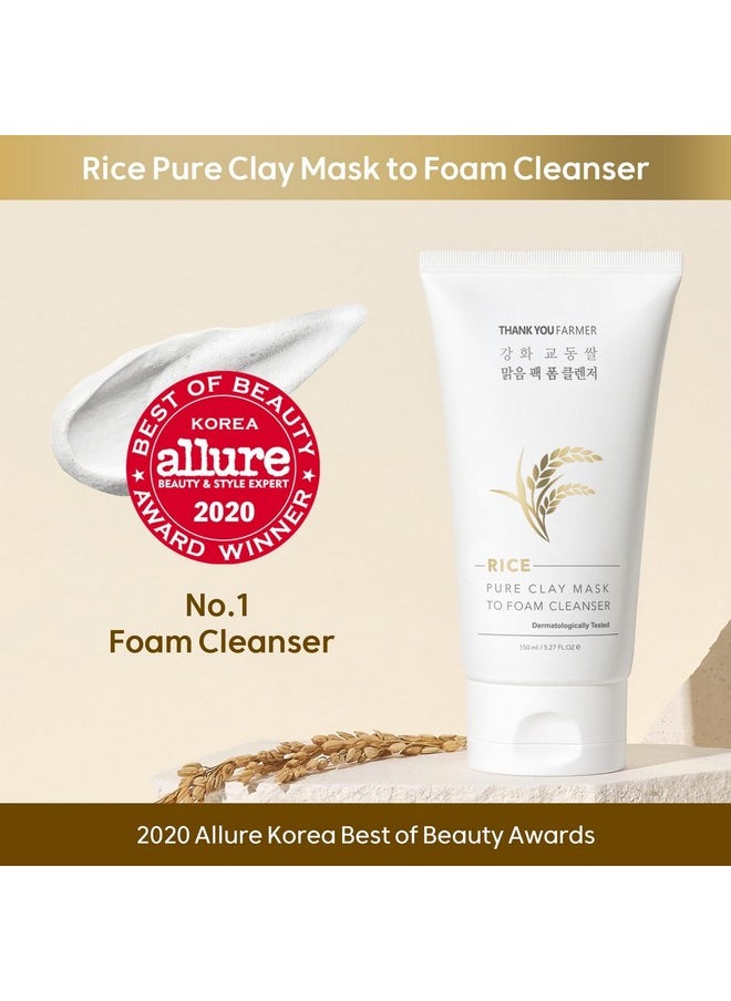 THANKYOU FARMER THANKYOU FARMER Rice Pure 2-IN-1 Korean Clay Mask to Foam Cleanser 5.27 fl.oz, Removes Excess Oil, Removing Dead Skin Cells, Soft Skin, Pore Purifying, Dermatologist Tested Korean Face Wash  - Image 2