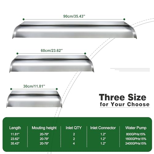 LONGRUNNEW Waterfall Spillway, Stainless Steel Pool Fountain w/Top Open Lip & Pipe Connector Kits for Outdoor/Indoor Decorative, 11.8'' Pool Water Feature for Garden Patio, Backyard Koi Pond Decor - Image 4
