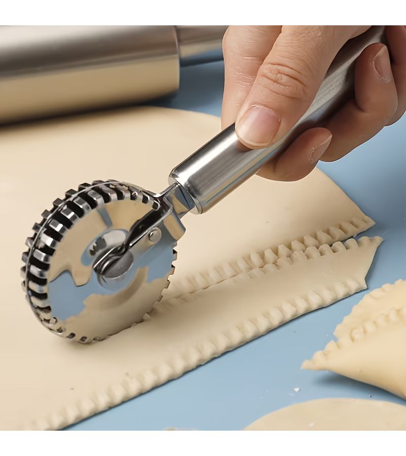 2pcs Stainless Steel Floral Roller Press Pastry Cutter Wheel Textured Lace Cutter Ravioli Pasta Cutter Pie Sealing Crimping Tool - Image 1