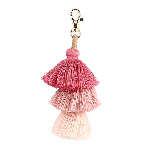 ZOONAI Women Colorful Tassels Charm Keychain Car Keyring Holder Bag Wallet Purse (Rose) - Image 1