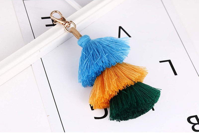 ZOONAI Women Colorful Tassels Charm Keychain Car Keyring Holder Bag Wallet Purse (Rose) - Image 4
