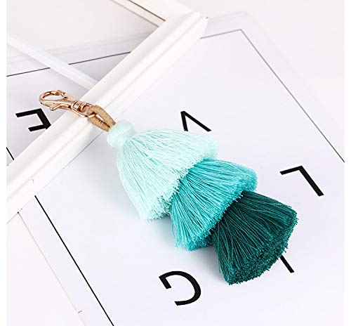 ZOONAI Women Colorful Tassels Charm Keychain Car Keyring Holder Bag Wallet Purse (Rose) - Image 5