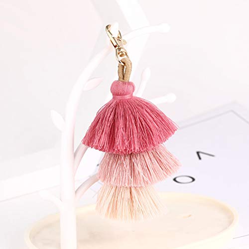 ZOONAI Women Colorful Tassels Charm Keychain Car Keyring Holder Bag Wallet Purse (Rose) - Image 2