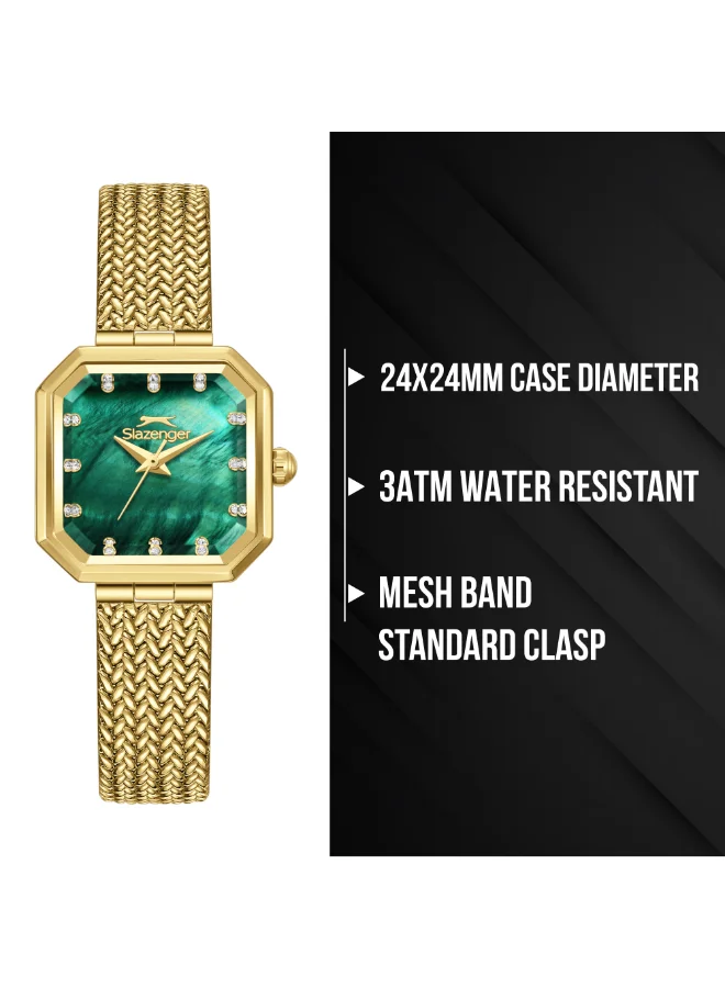 Slazenger Dark green MOP Women's Mesh Analog Watch SL.9.2534.3.02 - 24x24 mm for Women | Best Price UAE