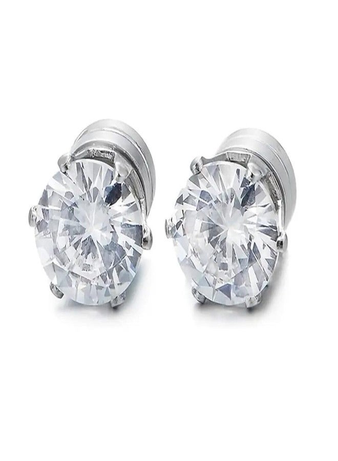 ASSU 1 Pairs Stainless Steel Clip-On Earrings Set, Synthetic Zirconia Studs, Non-Pierced Body Jewelry Simple Fashion Available For Men And Women Can Be Used As A Valentine'S Day Gift - Image 1