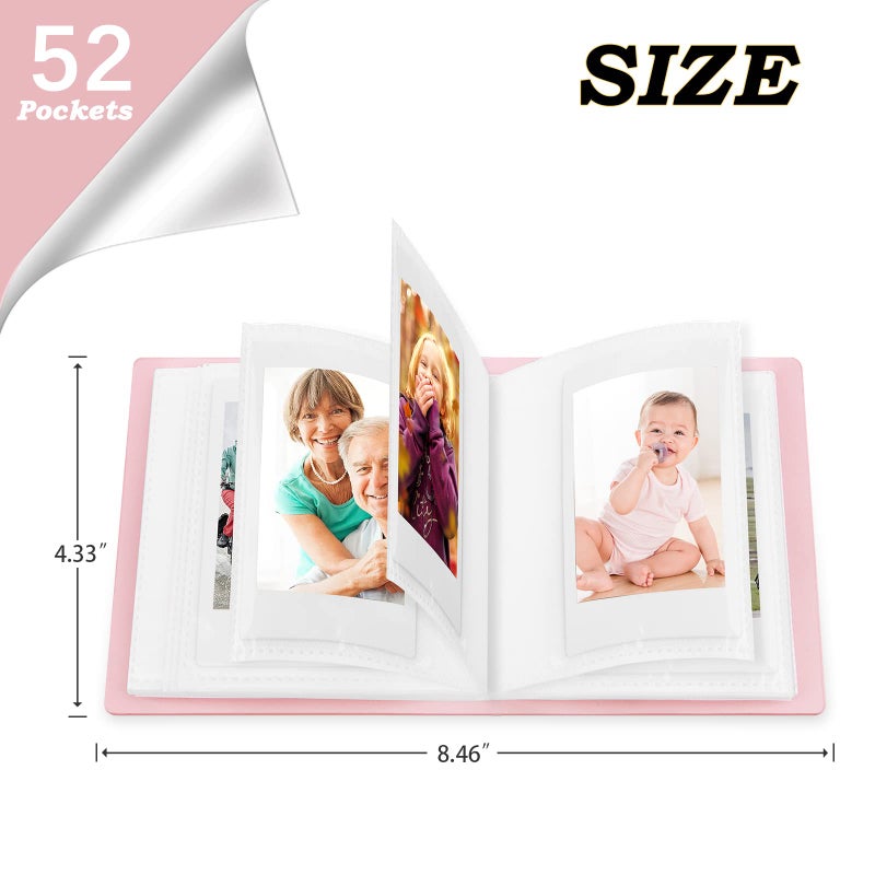 Ruibytree 52 Pockets Small Photo Album 2x3 for Fujifilm Instax Mini Series Instant Film Photos, PU Leather Cover Portable Album for Polaroid Hi-Print Pictures (Pink, 1 Pack) - Image 4