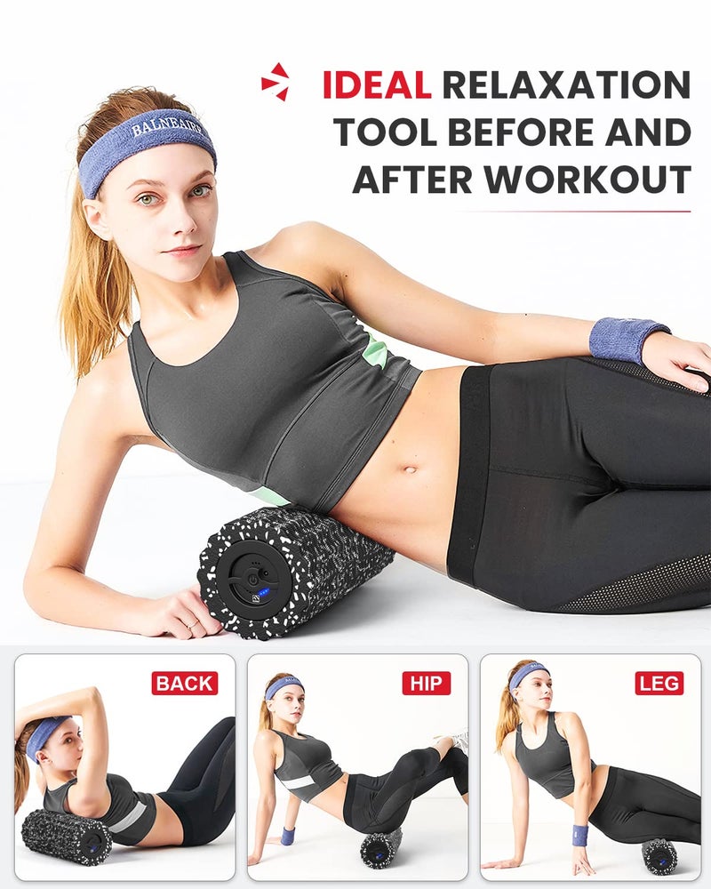FITINDEX Vibrating Foam Roller for Muscle Deep Tissue, Back Pain Relief, Leg Foot Neck , Exercise, Pilates, Muscle Recovery, Physical Therapy, 4-Speed, Rechargeable, Black - Image 4