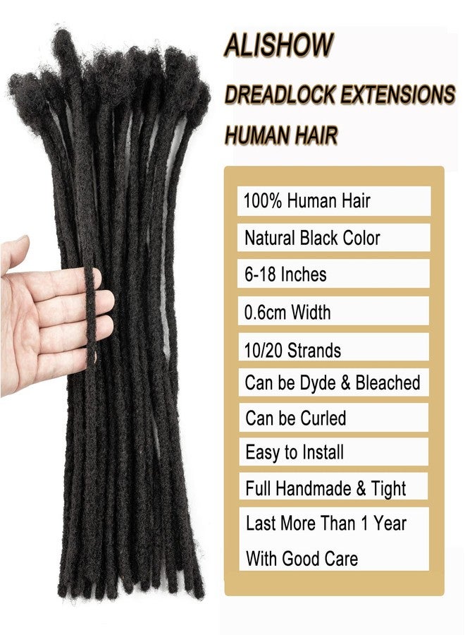 Alishow 100% Real Human Hair Dreadlock Extensions for Women/Men/Kids 8 inch 0.6cm Thickness 20 Strands Full Handmade Permanent Dread Locs Extensions Human Hair(#1B Natural Black) - Image 2