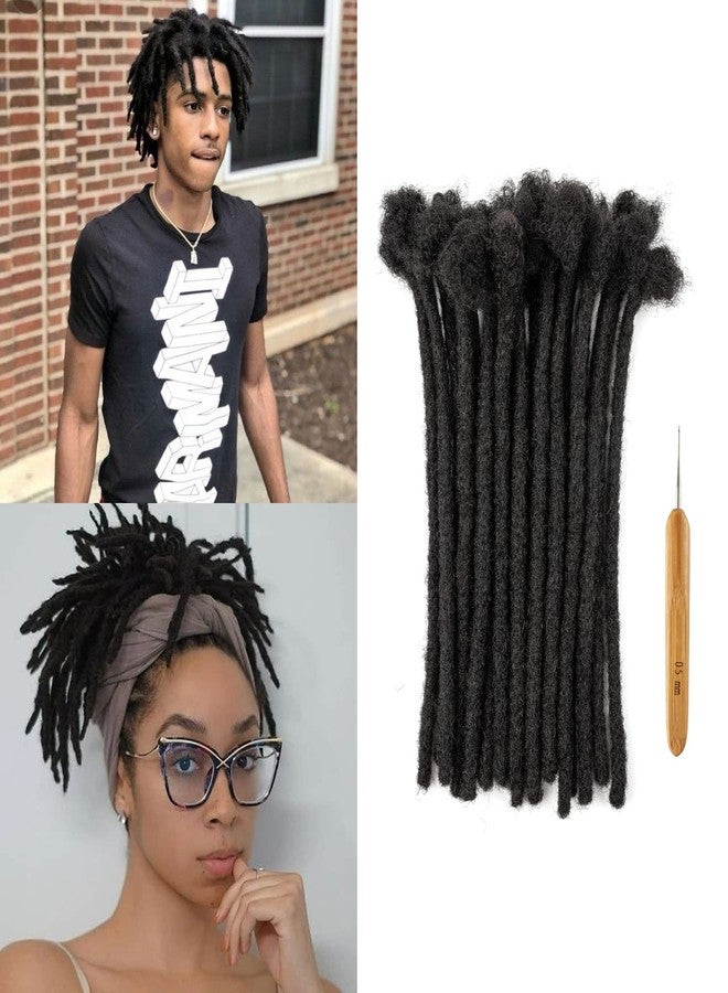 Alishow 100% Real Human Hair Dreadlock Extensions for Women/Men/Kids 8 inch 0.6cm Thickness 20 Strands Full Handmade Permanent Dread Locs Extensions Human Hair(#1B Natural Black) - Image 1