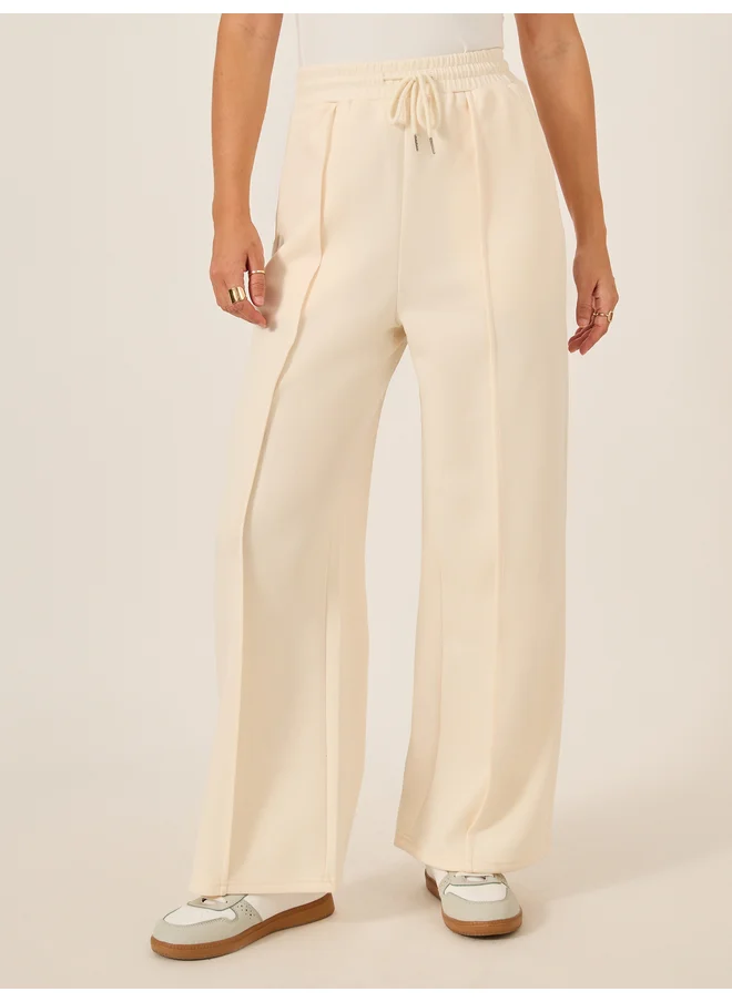 Styli Styli Solid Pintuck Detail Scuba Joggers with Elasticated Waistband