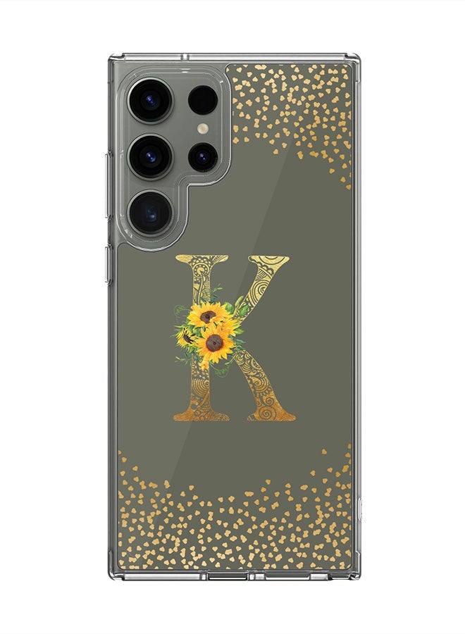 Stylizedd Classic Clear Case for Samsung Galaxy S24 Ultra ,Hybrid Soft Transparent Cover Custom Monogram Initial Letter Floral Pattern Alphabet -K (Olive Green) - Image 1