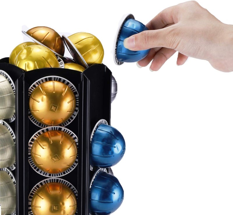 Flagship حامل كبسولات نيسبريسو - حامل كبسولات فيرتوالين لعدد 50+ كبسولة نيسبريسو - دوار تخزين كبسولات القهوة الصغيرة، معدن أسود - Image 1