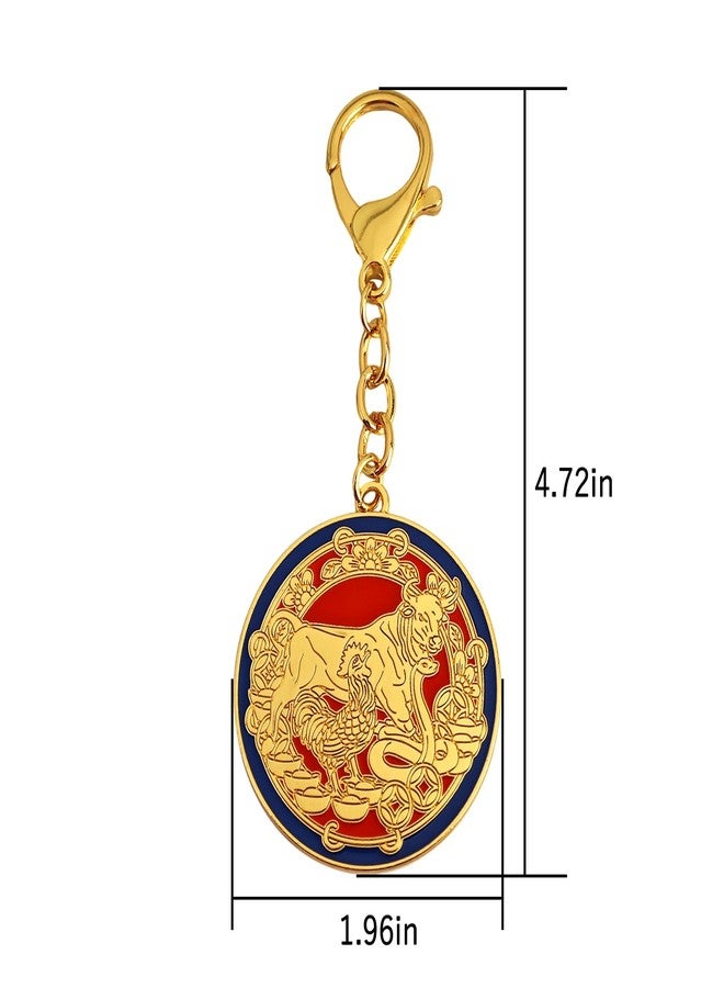 Fengshuibringluck Feng Shui 2025 Annual Amulet Keychain Chicken Cow Snake Talisman Key chain - Image 2