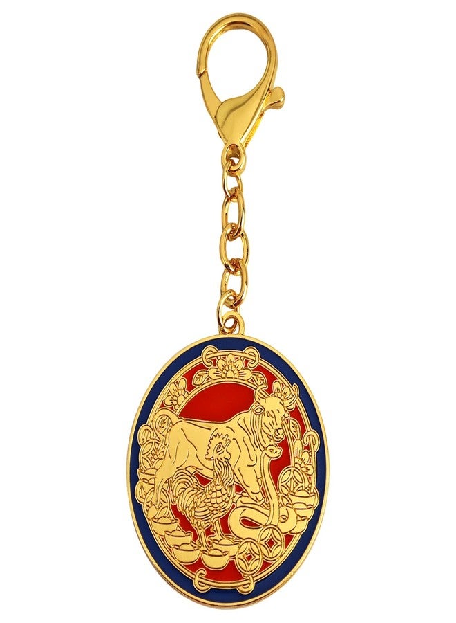 Fengshuibringluck Feng Shui 2025 Annual Amulet Keychain Chicken Cow Snake Talisman Key chain - Image 1