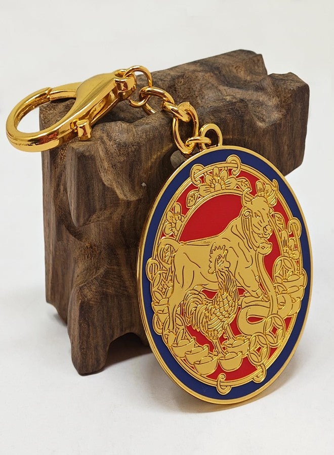 Fengshuibringluck Feng Shui 2025 Annual Amulet Keychain Chicken Cow Snake Talisman Key chain - Image 4