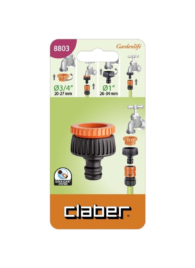 Claber - Gardenlife Quick-Click System Multi-Threaded Tap Connector Orange and Black 34 mm JE88030000 - Image 1