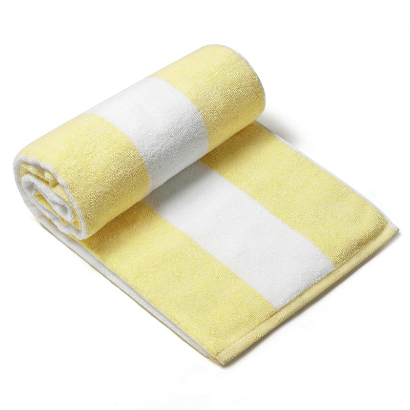 CLOWOOD Plush Oversized Beach Towel  Cotton 40 x 72 Inch Large Thick Yellow Striped Cabana Pool Swimming Towel