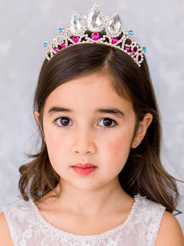SWEETV Girls Rapunzel Tiara for Little Girls Birthday Party and Costume, Multicolored Crystal Princess Crowns Headband for Kids Toddler, Stunning Wedding Hair Accessories for Flower Girls and Prom, Gold + Clear + Ruby - Image 4