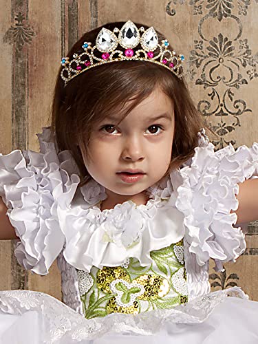 SWEETV Girls Rapunzel Tiara for Little Girls Birthday Party and Costume, Multicolored Crystal Princess Crowns Headband for Kids Toddler, Stunning Wedding Hair Accessories for Flower Girls and Prom, Gold + Clear + Ruby - Image 2