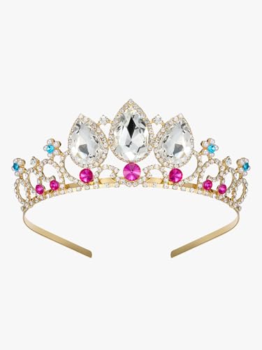 SWEETV Girls Rapunzel Tiara for Little Girls Birthday Party and Costume, Multicolored Crystal Princess Crowns Headband for Kids Toddler, Stunning Wedding Hair Accessories for Flower Girls and Prom, Gold + Clear + Ruby - Image 5