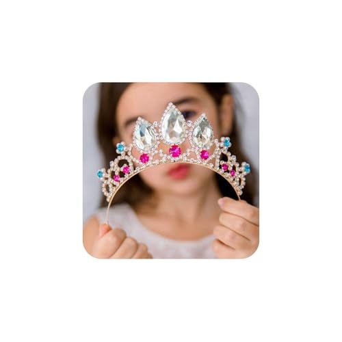 SWEETV Girls Rapunzel Tiara for Little Girls Birthday Party and Costume, Multicolored Crystal Princess Crowns Headband for Kids Toddler, Stunning Wedding Hair Accessories for Flower Girls and Prom, Gold + Clear + Ruby - Image 1