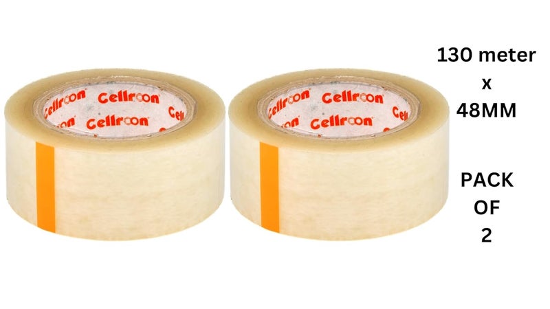 Cellroon Transparent Cello Tape For Packing (2 Inch / 130 Meter) Bopp Self Adhesive Tape Rolls, Packaging Tape For Home, Office, And Industrial Use (Pack of 2) - Image 2