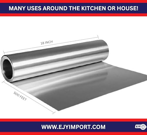 EJY IMPORT 18 x 500 Feet Heavy Duty Aluminum Foil Wrap Commercial Grade for Food Service Industry Aluminum Silver Foil for Cooking Baking Roasting BBQ Parties 18x 500 Feet Long 1 - Image 5