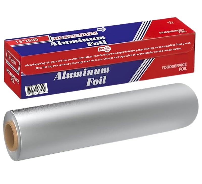 EJY IMPORT 18 x 500 Feet Heavy Duty Aluminum Foil Wrap Commercial Grade for Food Service Industry Aluminum Silver Foil for Cooking Baking Roasting BBQ Parties 18x 500 Feet Long 1 - Image 1