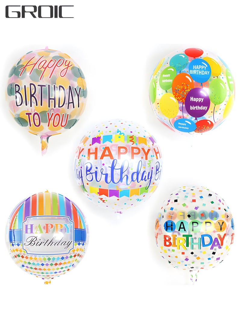 GROIC 5 Pieces Large Happy Birthday Colorful 4D Balloons with 22 Inch Round Shaped Mylar Balloon for Birthday Party,Inflatable Balloons for Birthday Parties,Party Decorations Supplies - Image 1