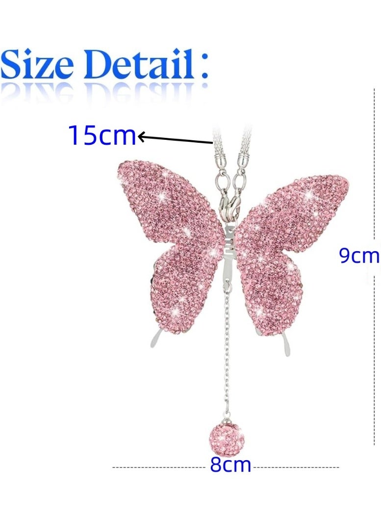 إكسسوارات السيارات Bling Butterfly Diamond، زينة مرآة الرؤية الخلفية للسيارة من الكريستال للنساء، هدايا الحظ لتزيين السيارة، زينة داخلية معلقة من الكريستال لجميع السيارات (وردي) - Image 2