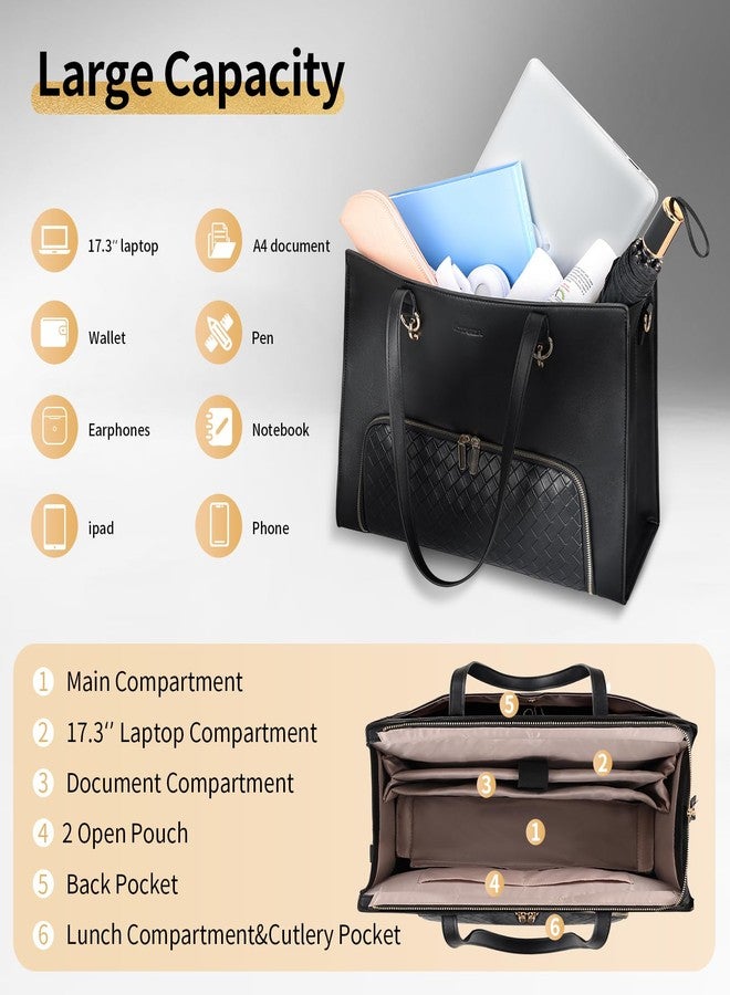 ESTARER Women Laptop Tote Bag with Insulated Lunch Compartment, 17.3 Inch Pu Leather Work Bag Water-resistant, Convertible Business Computer Briefcase Handbag for Office, Business & Commute, Black - Image 5
