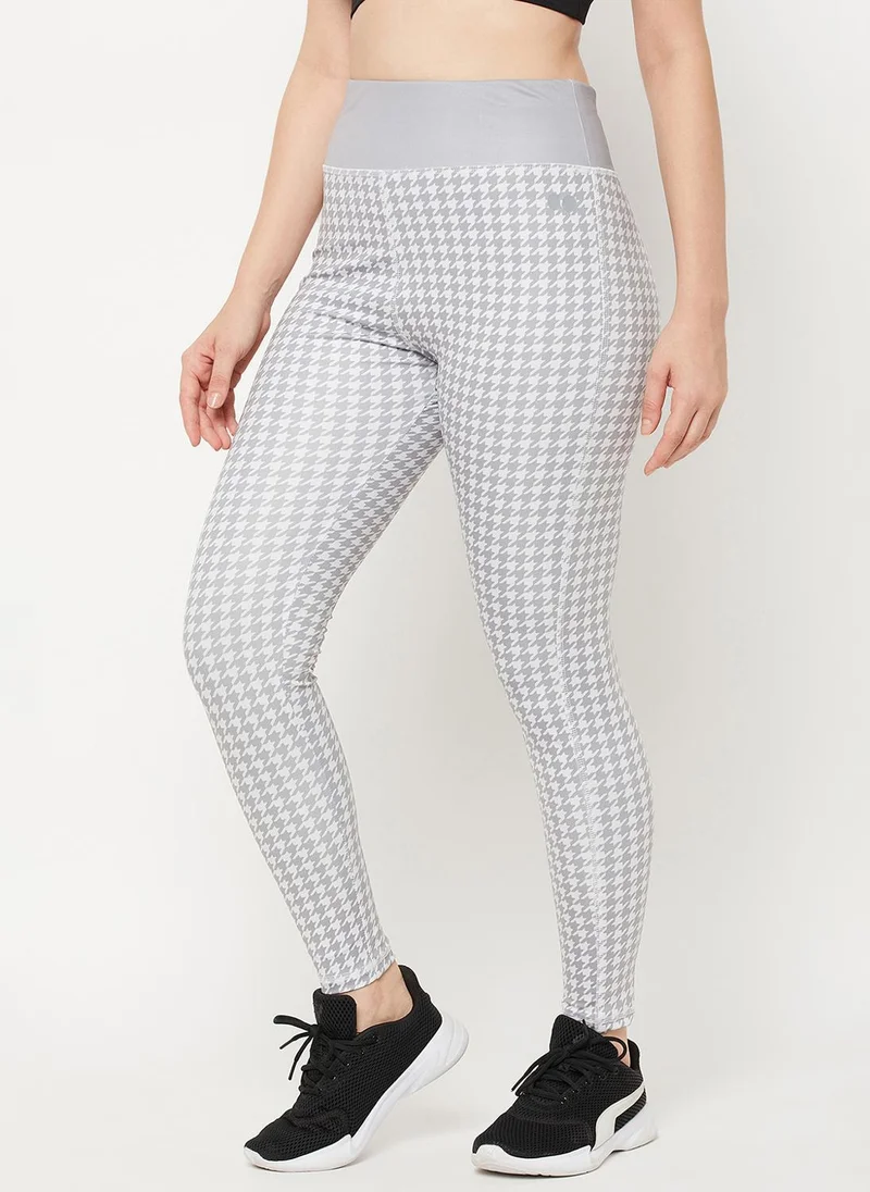 Clovia Grey Clovia Snug Fit High-Rise Houndstooth Print Active Tights in Grey for Women | Best Price UAE